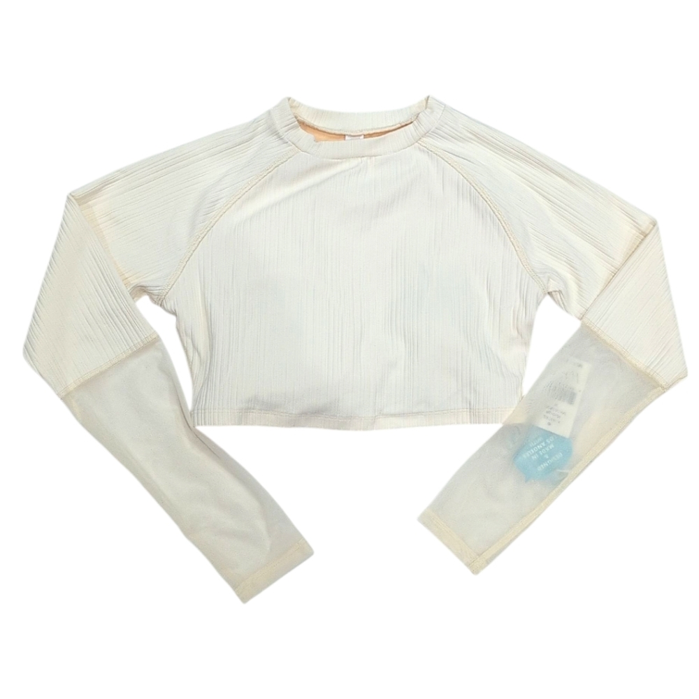 NWT WET Swimwear Top Cream Long Sleeve Crop Rashguard Top Mesh medium. $108